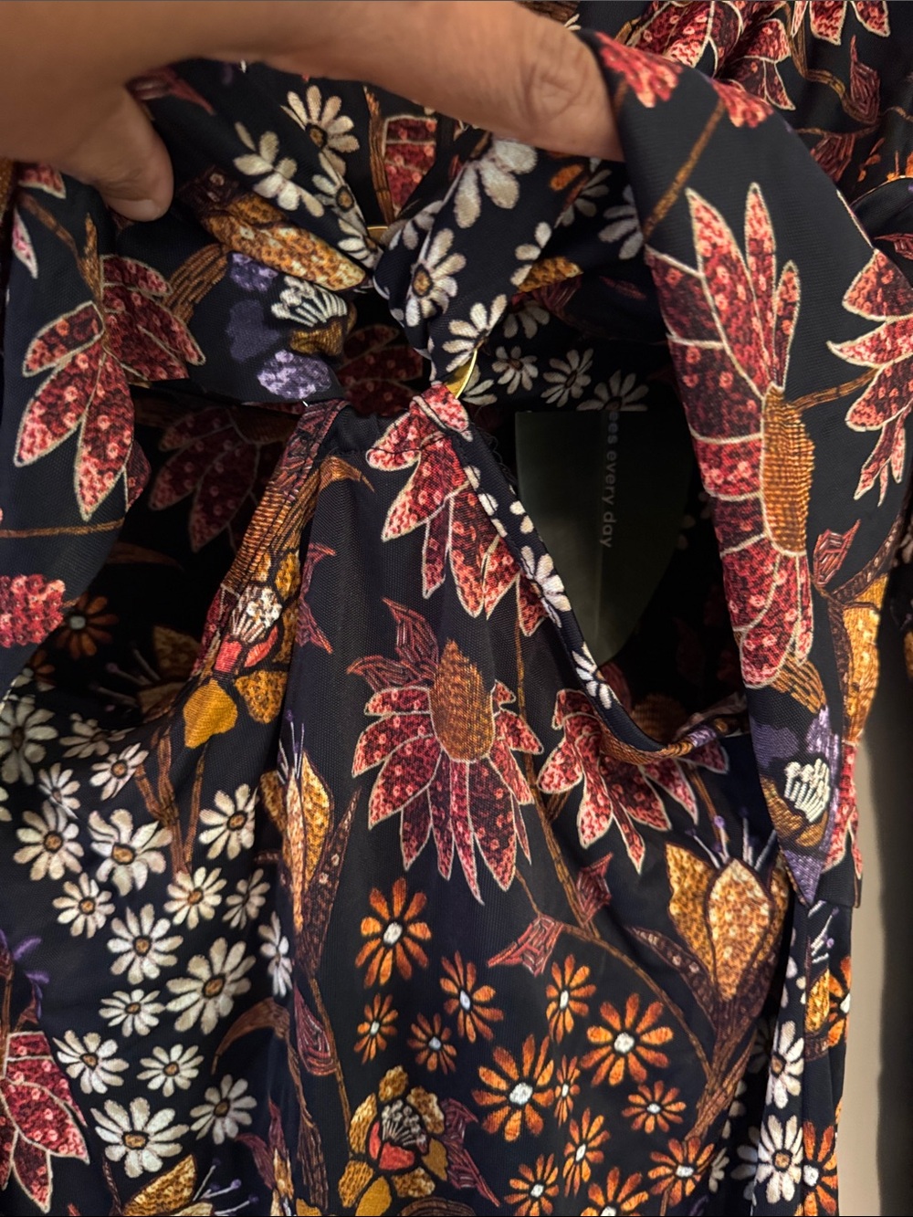 Farm Rio V neck Maxi dress black with brown florals viscous NWT size L - Picture 16 of 16